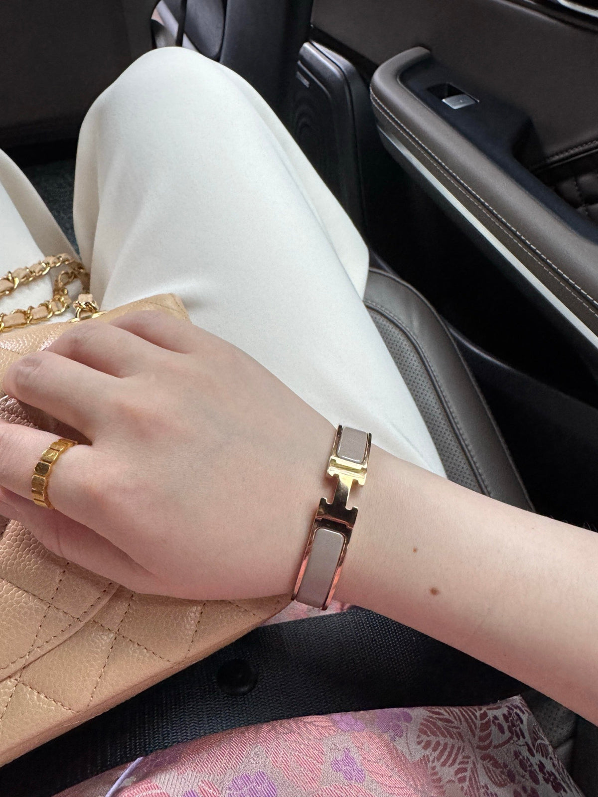 Hermès Gray Leather Bracelet with Rose Gold Details