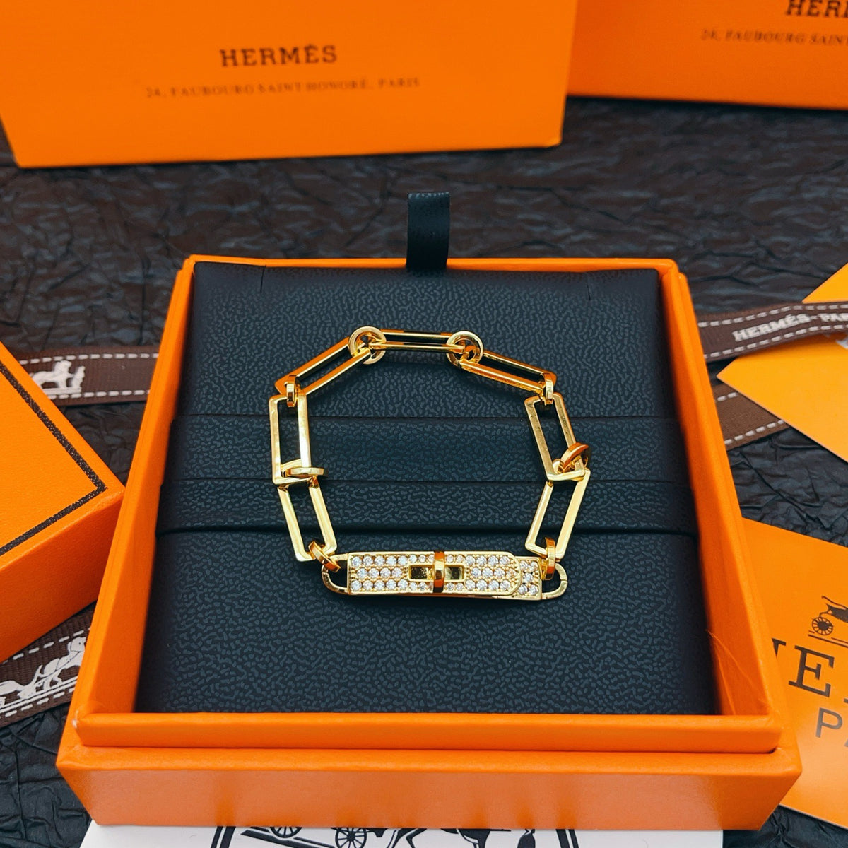 Hermès Gray Leather Bracelet with Rose Gold Details