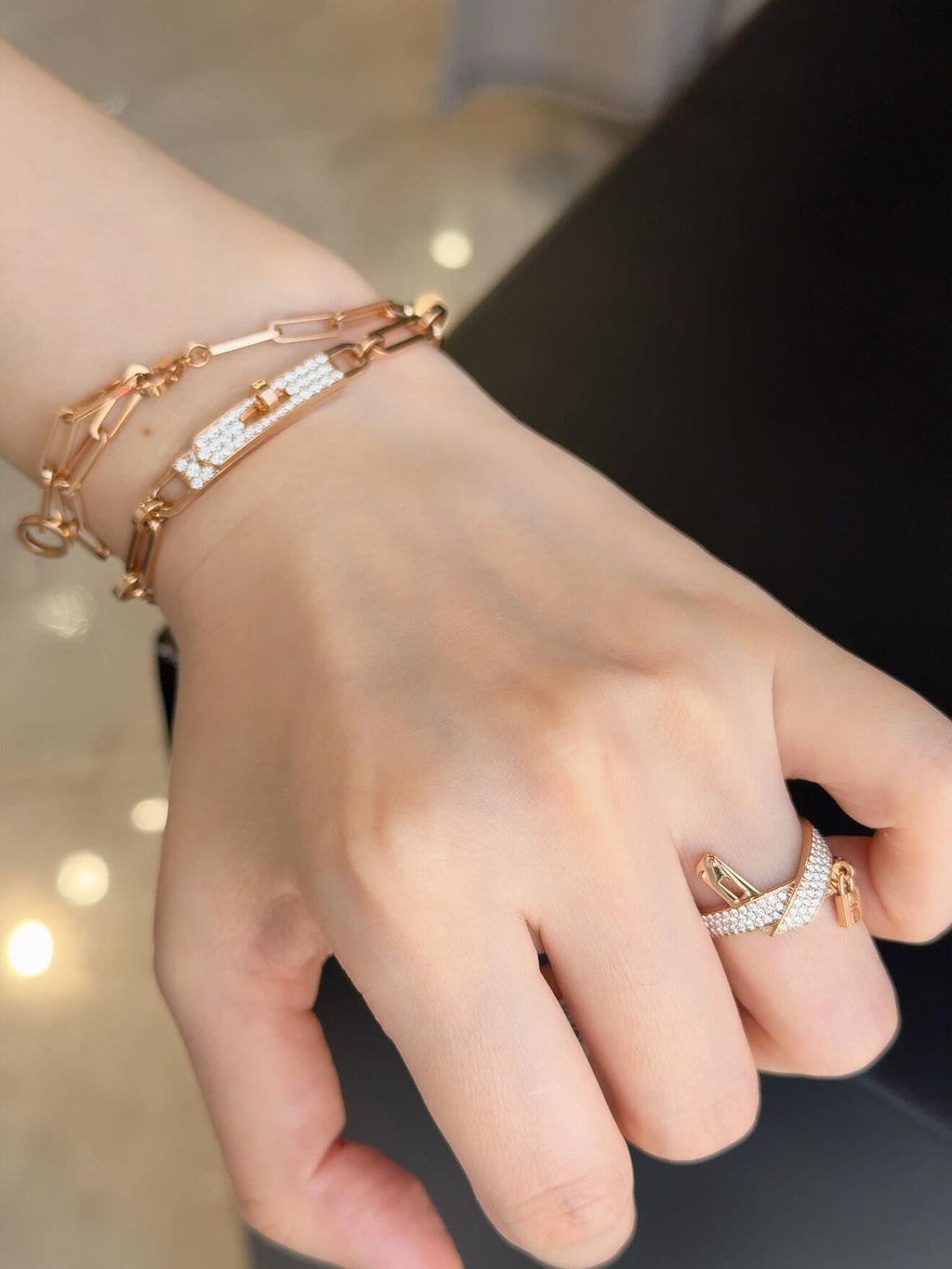 Hermès Gray Leather Bracelet with Rose Gold Details