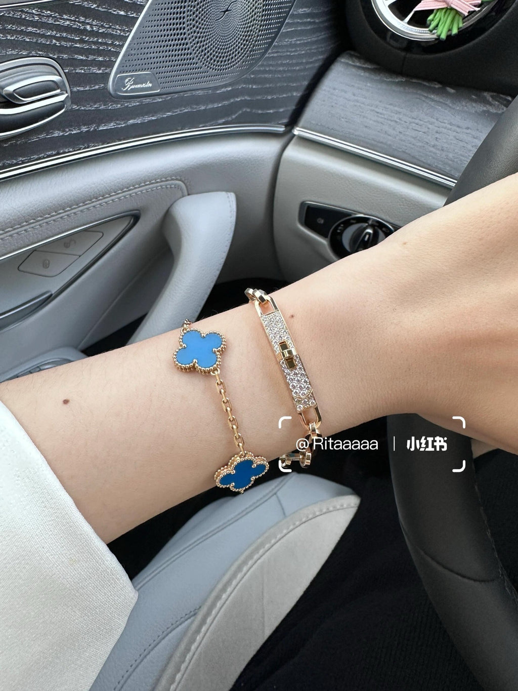 Hermès Gray Leather Bracelet with Rose Gold Details