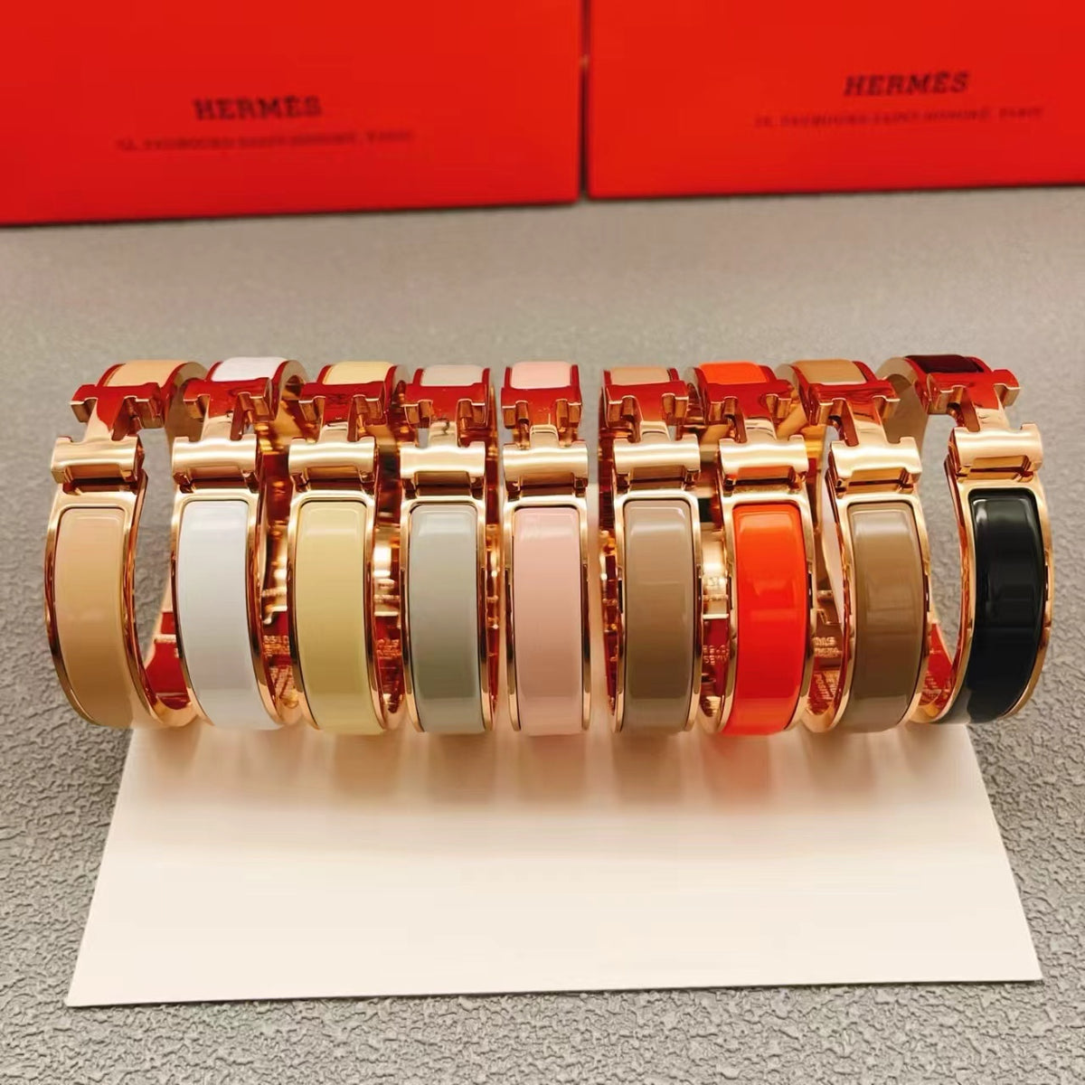 Hermès Gray Leather Bracelet with Rose Gold Details